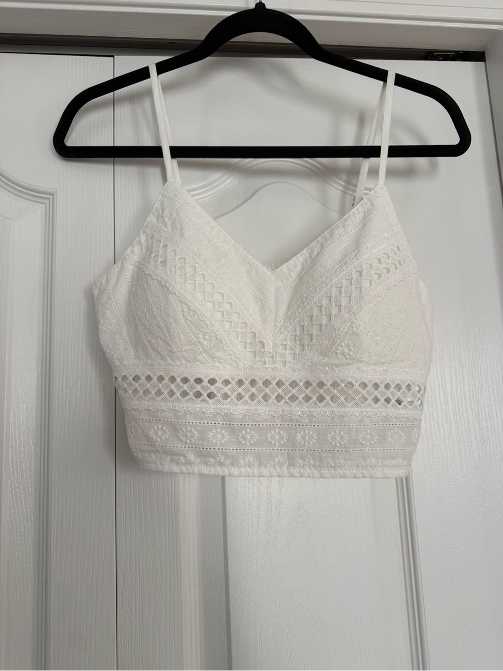 White Lace Cropped Cami Top - Women